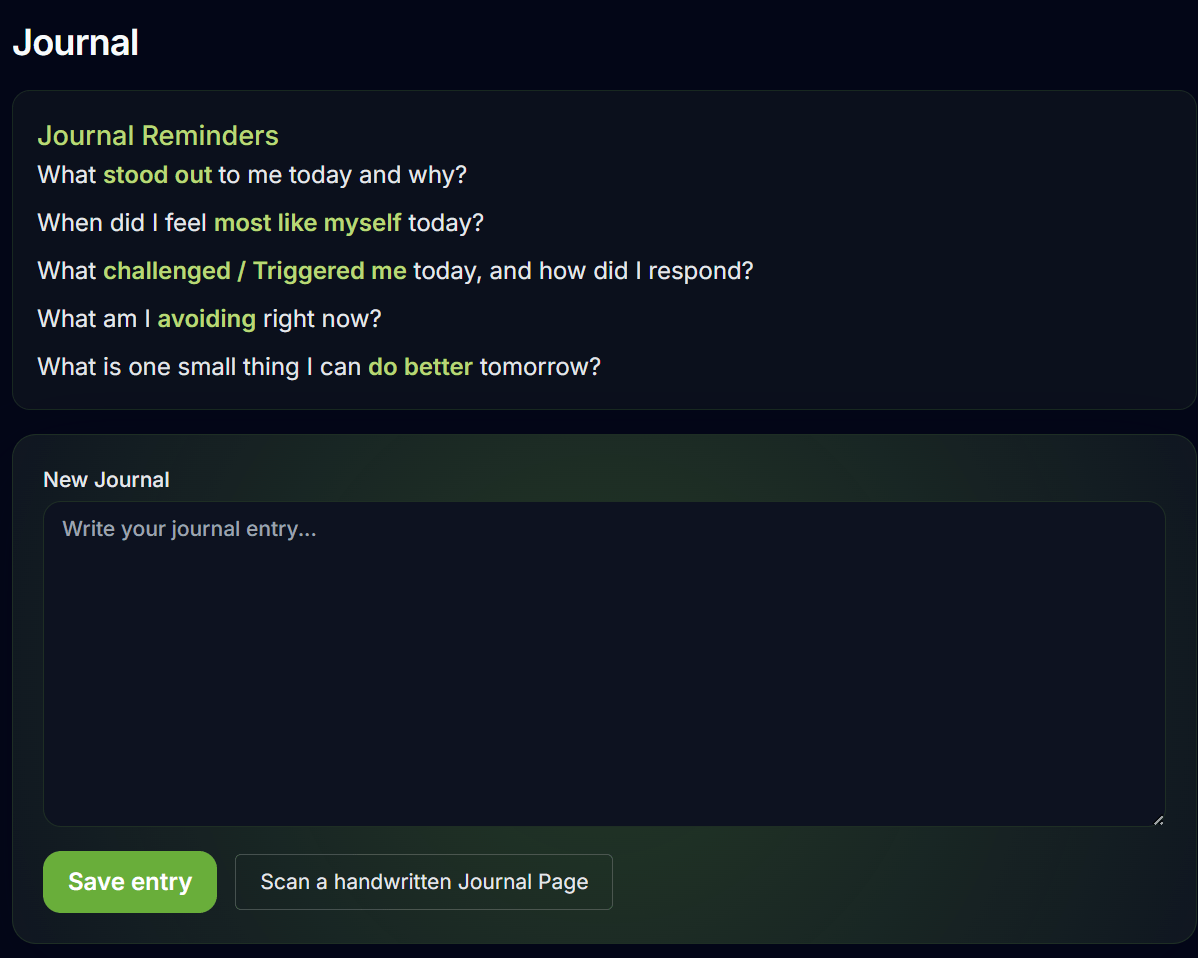 Preview of the journal writing experience in WiseWithin